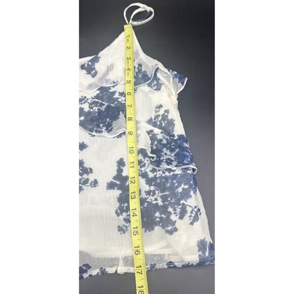 Lucky Brand BLUE Floral Ruffled Adjustable Strap Lined Tank Top Sheer Size Small - Picture 8 of 8